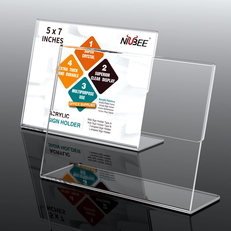 NIUBEE Slanted Back Acrylic Sign Holder 7 x 5 Inches, Clear Plastic Sign Holder Paper Display Table Stand for Office, Store, Restaurant -Horizontal (6 Pack) - Image 2